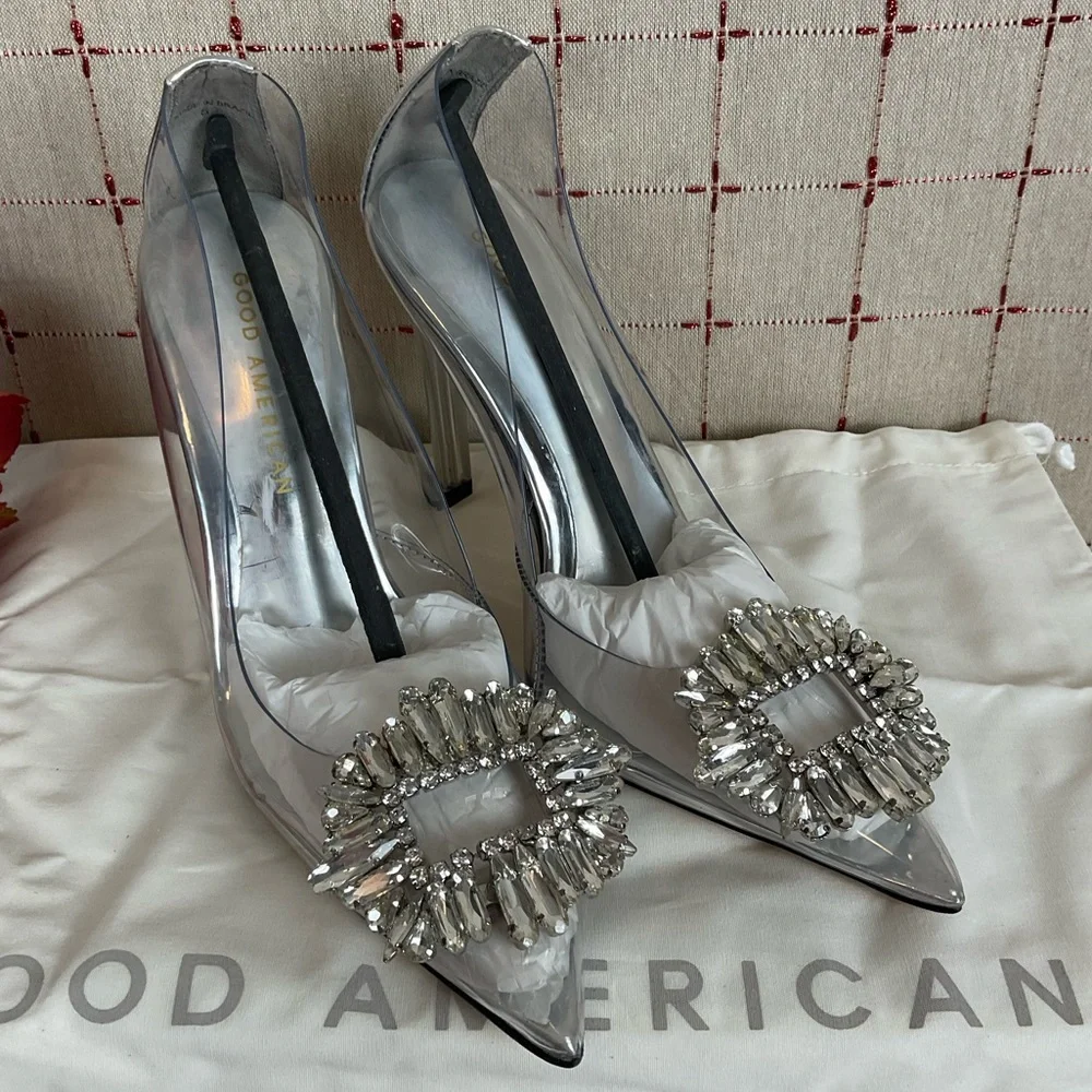 Good American 'CINDER-F*CKING-RELLA' Clear PUMP Size 5 GLASS002 New Stiletto - Picture 3 of 6